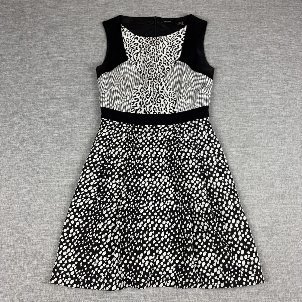 Karen Millen Dress Womens‎ 6 Black Animal Print Jacquard Fit & Flare Lined
